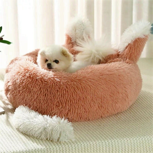 Plush Pet Bed with Ears and Tail - Cozy Bed for Cats and Small Dogs