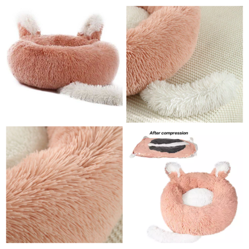 Plush Pet Bed with Ears and Tail - Cozy Bed for Cats and Small Dogs