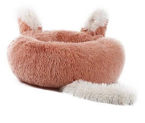 Plush Pet Bed with Ears and Tail - Cozy Bed for Cats and Small Dogs